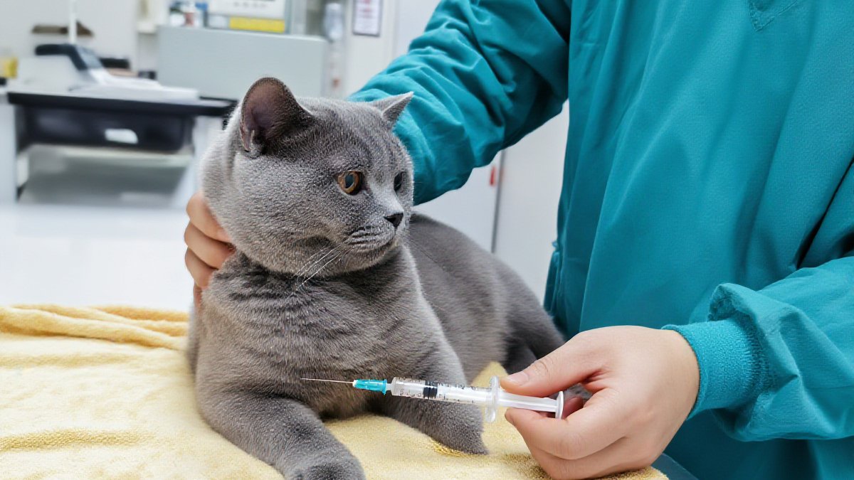 In-house bloodwork: a small sample drawn from a calm cat resting on a warm towel